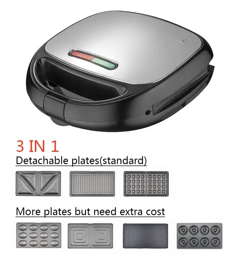 High Quality 3 in 1 Detachable Plates Waffle Brownie Sandwich Grill Maker Cup Cake Maker Machine