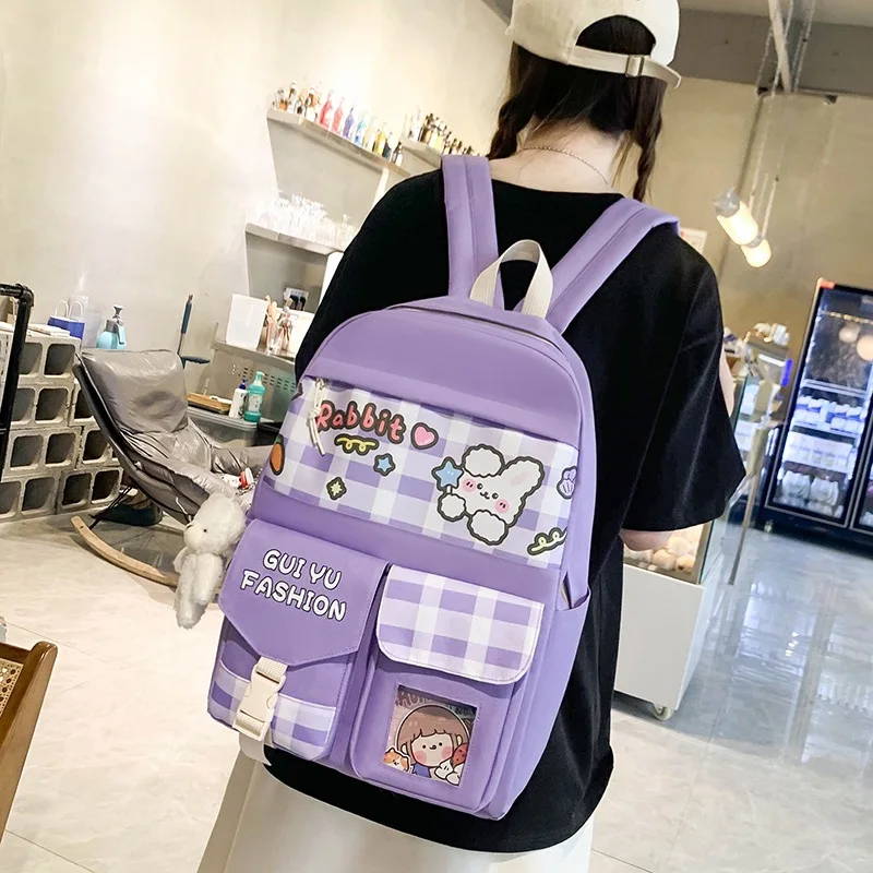 2023 Customized Hot Sale Backpack girl junior high school student schoolbag Korean style bag five sets of large capacity bag set