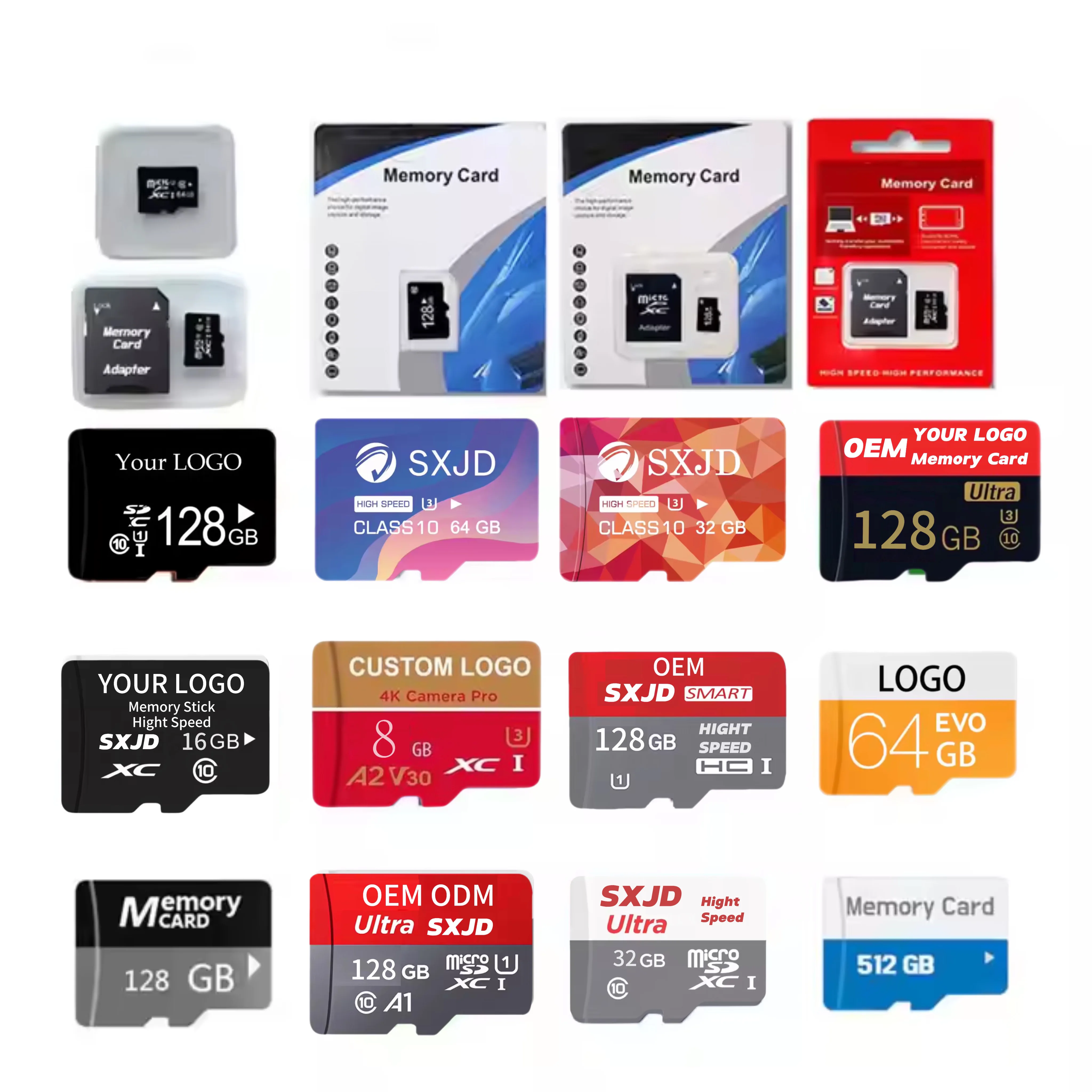 Wholesale high speed C10 U3 V30 mini sd memoria 16gb 32gb 64gb 128gb 256gb TF SD Card 512gb No logo Memory Card and Adapter