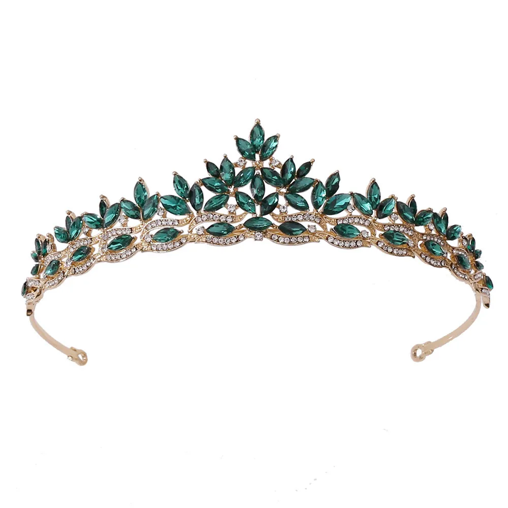 Bridal Korean Diamond Festival Tiara Gold Wedding Birthday Leaf Gemstone Tiara Headband Pageant Crowns Custom Made Tiara