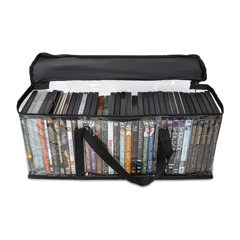 Home DVD Storage Bag Transparent PVC Clear PVC Holders with Strong Carrying Handles and Zipper for CDs Video Games Books Hats