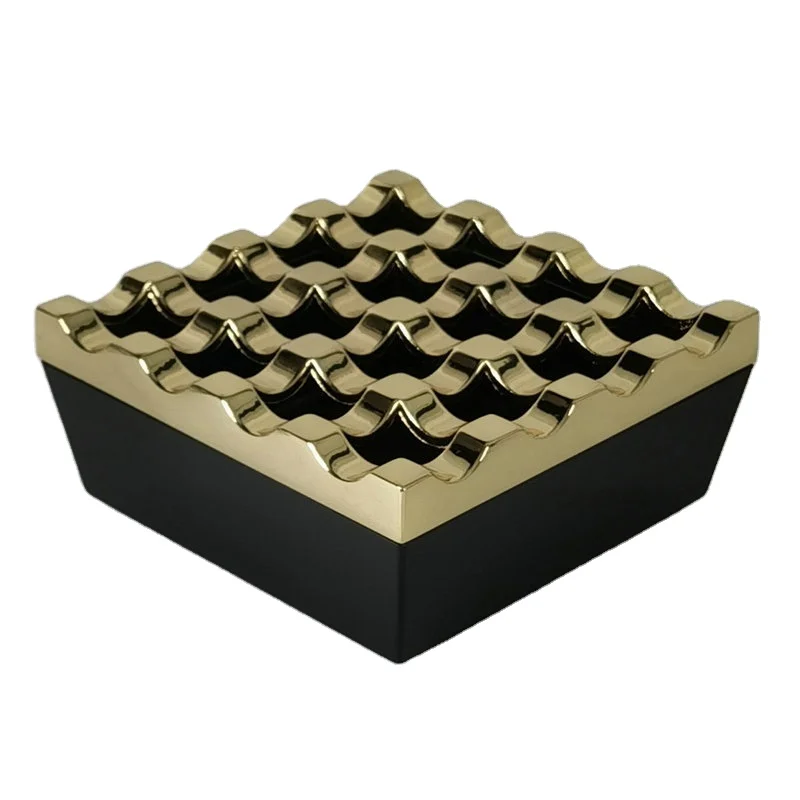 Luxury square stainless steel golden 16 holes ashtray Zinc alloy ash tray with cover