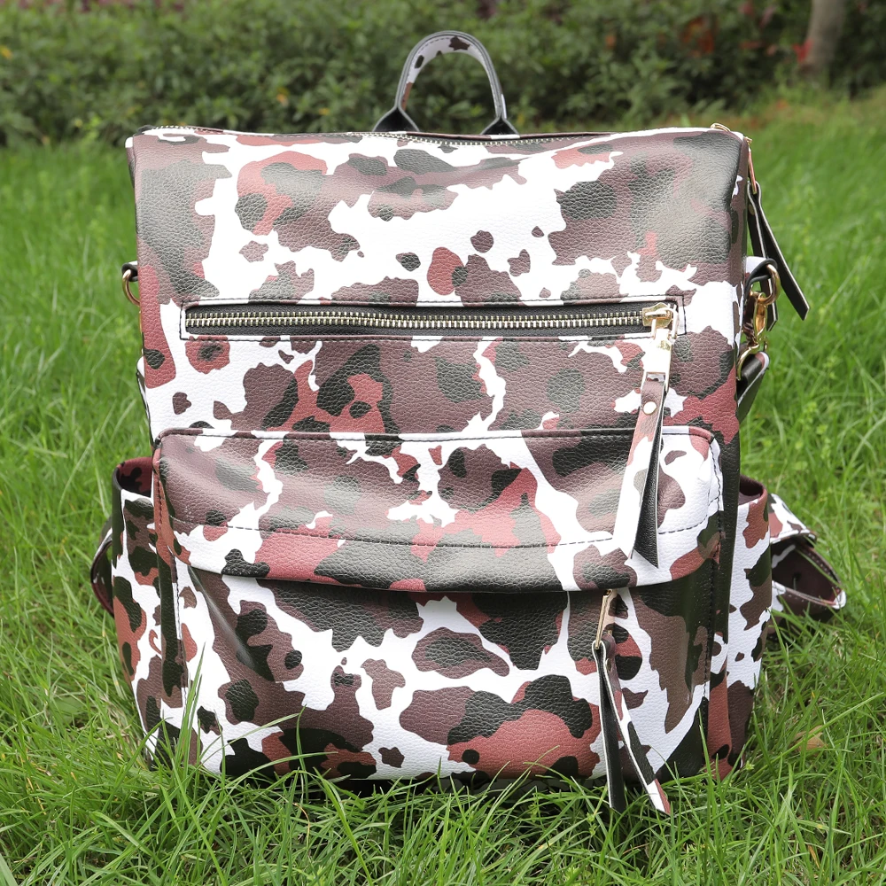 Free Shipping 2020 Wholesale Cowhide School Backpack Women Large Capacity Book Bag Convertible Backpack with Guitar Strap