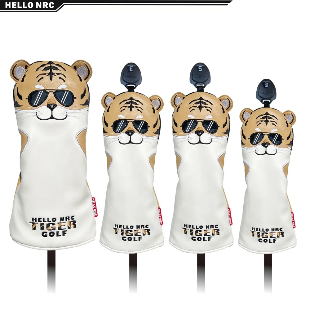 Golf club headcovers Driver fairway wood hybrid  PU Leather tiger  animal cute golf headcover