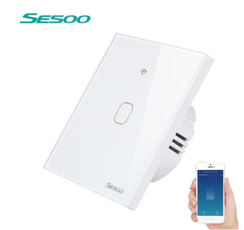 Умный сенсорный выключатель SESOO Wi-Fi, настенный выключатель с дистанционным управлением через 3 клавиши, работает с Alexa / Google Home