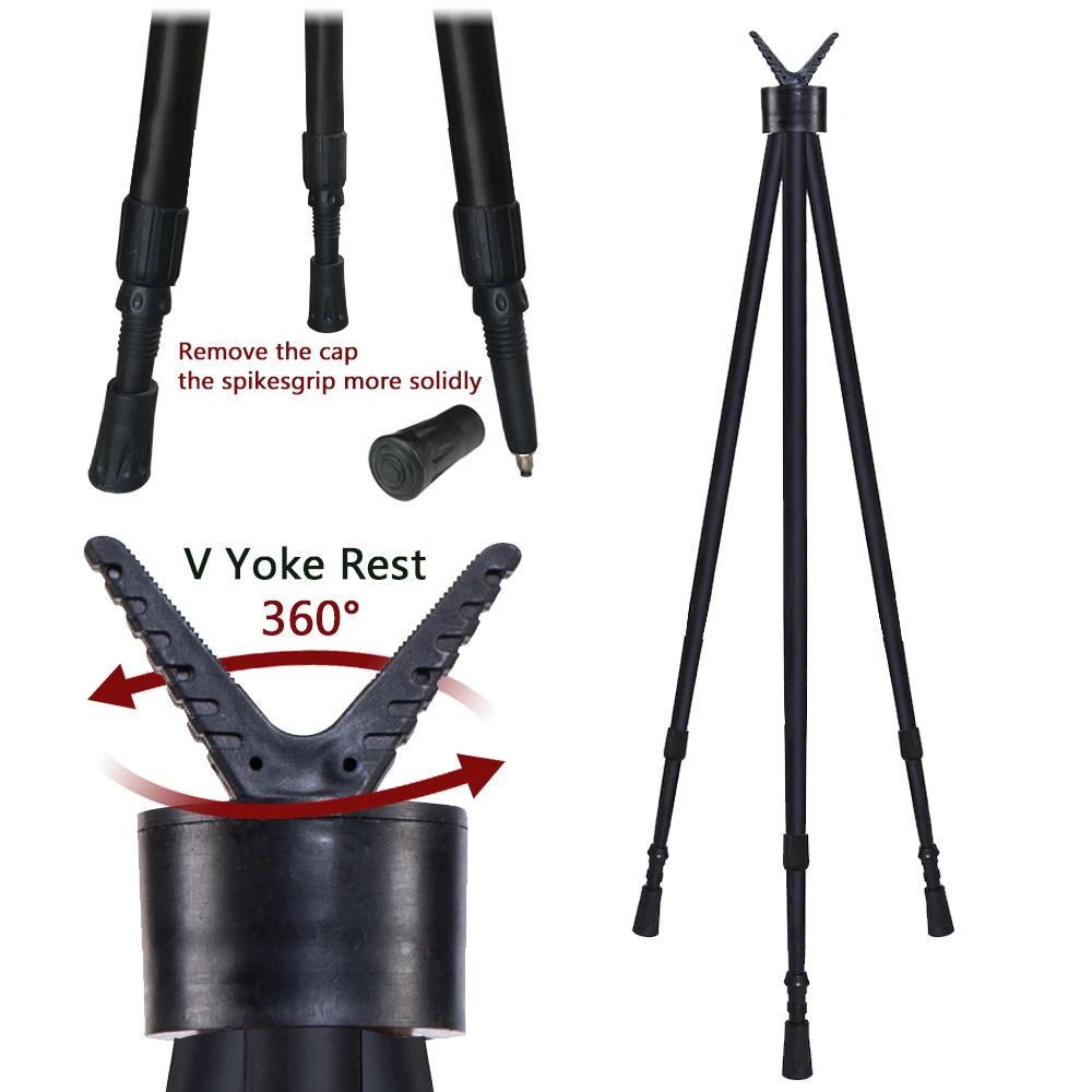 Custom wholesale hunting shooting stick generation 3 tripod  V Shaped Rotating Yoke Tripod Telescopic carbon fiber