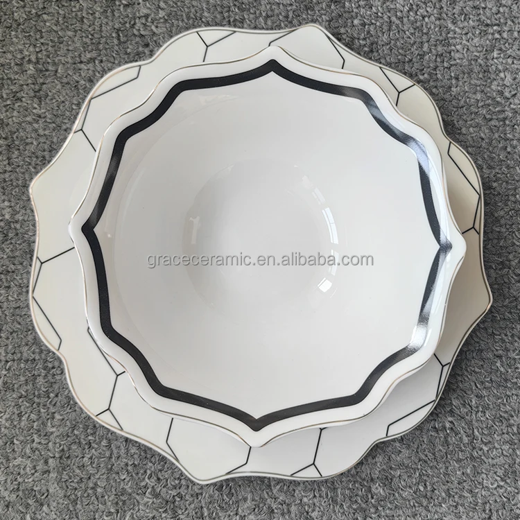 2024 New Trends Unique Shape Porcelain Customized Dinner Plates New Bone 24pcs Modern Design Dinnerware Set For Gift Restaurant