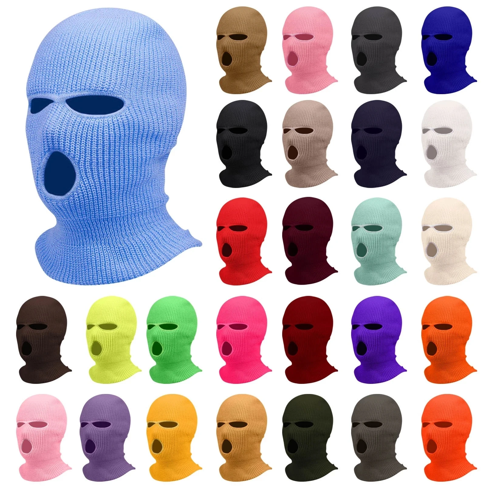 King Mcgreen Star Unisex 3-Hole Knitted Full Face Cover Ski Winter Warm Cycling Neon Solid Color Balaclava Mask Hat Funny Party