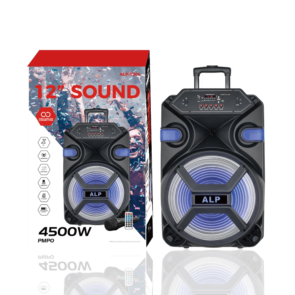 AILIPU 12 inch bt karaoke fashion party box rechargeable battery audio music song super ably portable trolley speaker
