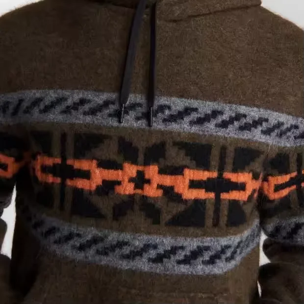 Hoodie Manufacturers Factory Custom Knit Vintage Hoodie Winter High Quality Alpaca Jacquard Knitted Hoodie Sweater For Men