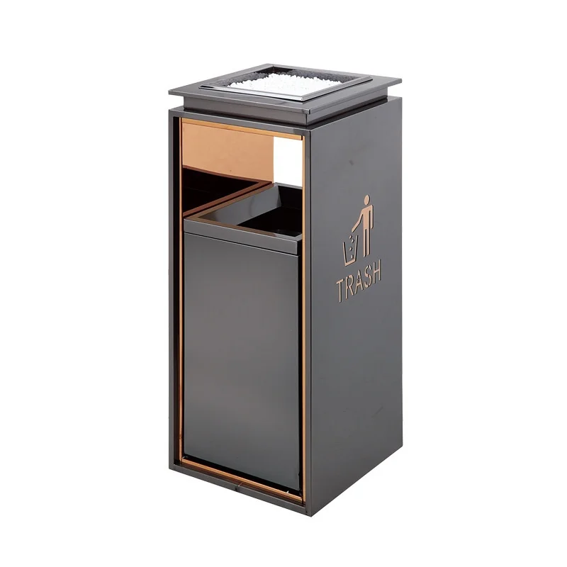 Commercial Stainless Steel Trash Can Square Hotel Storage Bucket with Open Top Design for Lobby Aisle Shopping Mall Ashtray Use