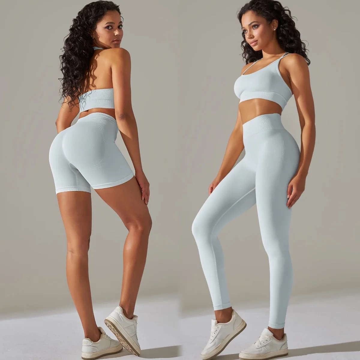 2/3/4 Pcs Sexy Summer Athletic Apparel Active Fitness Clothes for Women, Seamless Sports Bra + Scrunch Butt Shorts + Yoga Pants