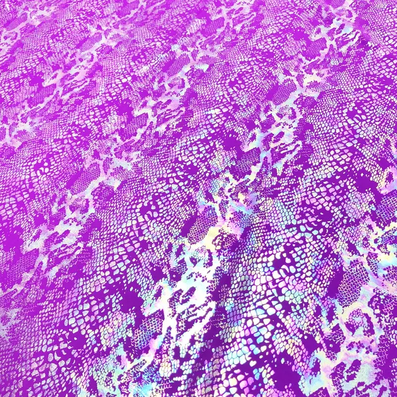 custom neon hologram metallic print design poly spandex shiny foil print fabric for dance wear