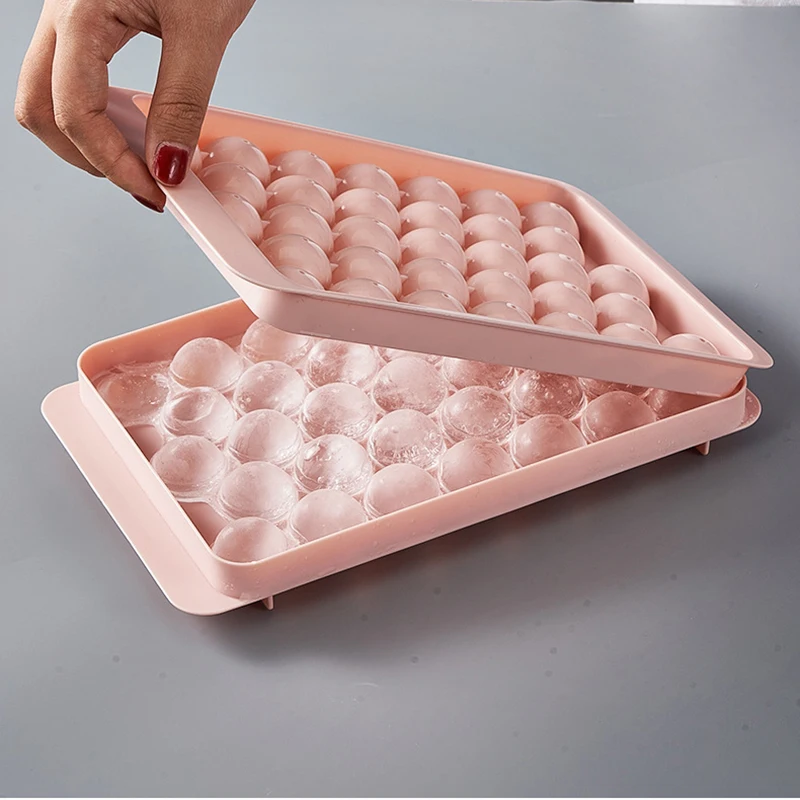 Portable Round Ice Ball Maker Mold Ice Cube Tray with Lid for Freezer Sphere Ice Chilling Cocktail Whiskey Tea Coffee