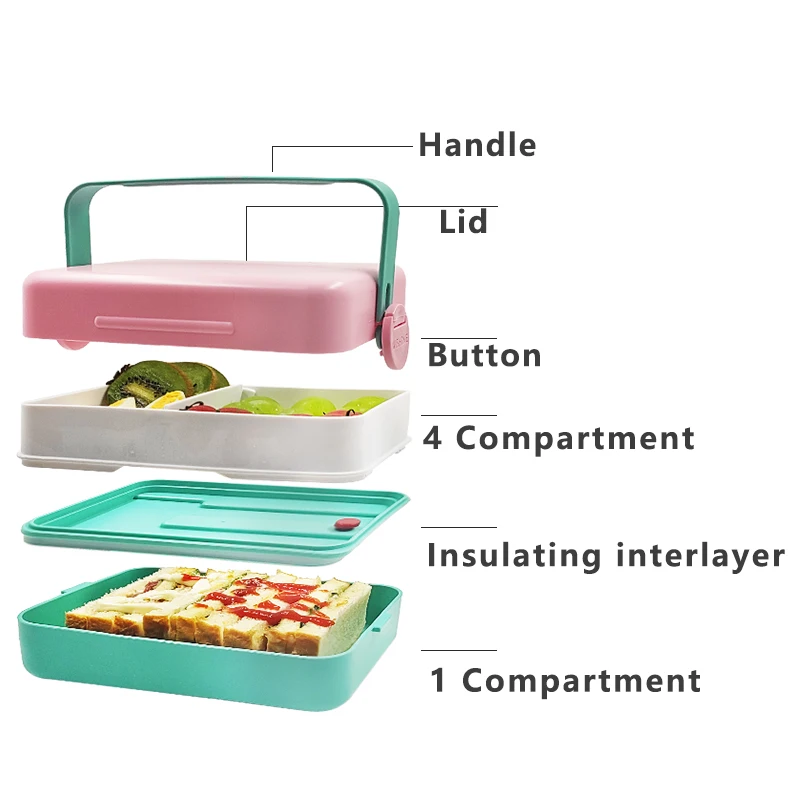 Hot Sales Bento Lunch Box Container Biodegradable Takeaway Food 3 Container Box Compartment Lunch Bento Box With Handle
