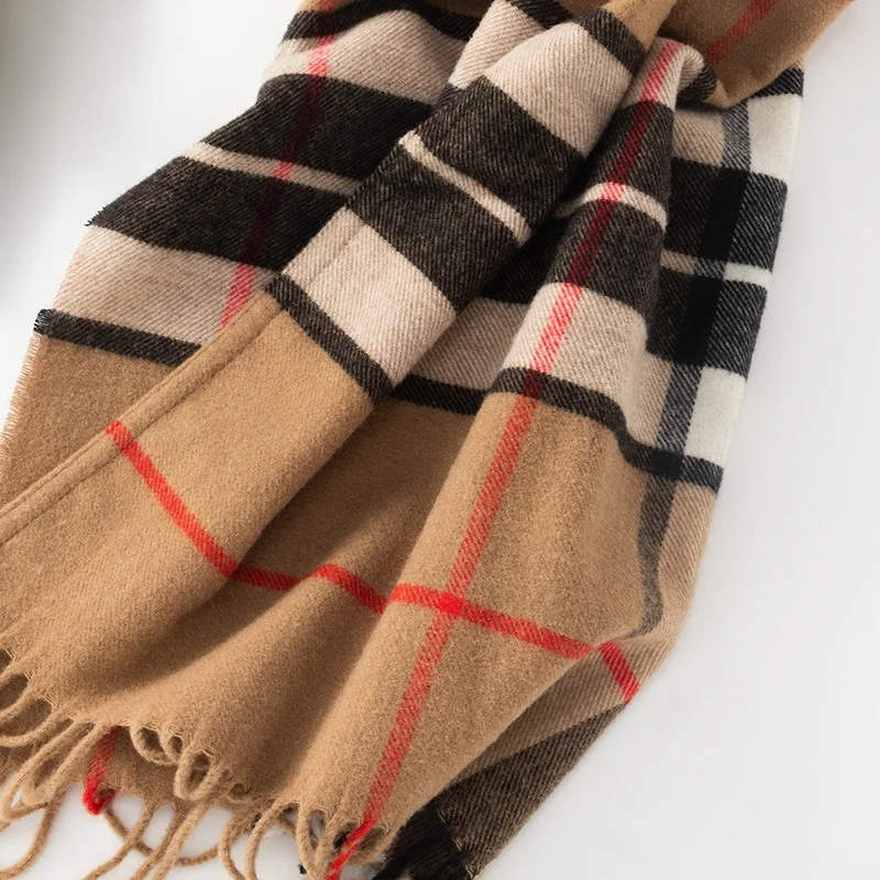 Осенне-зимняя теплая пригодная для носки Женская Роскошная шаль из чистой шерсти в клетку