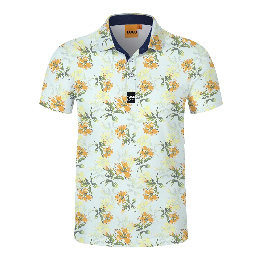 Wholesale luxury high quality stretch elastic full all over print sublimation polyester golf polo t shirt custom logo poloshirts