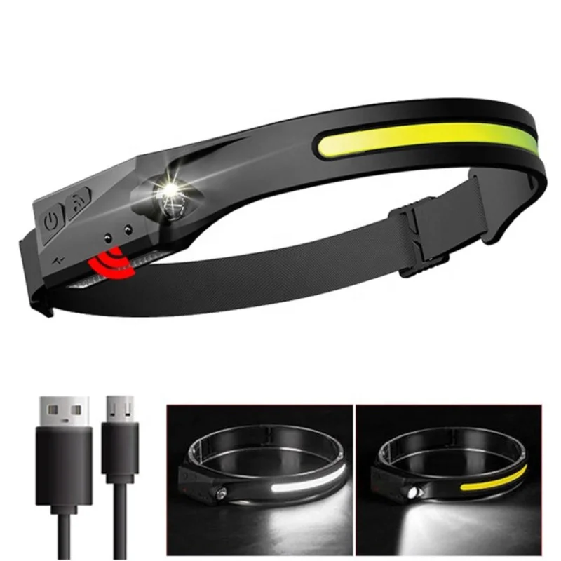 New Arrival Mini Flexible Full Vision COB Flood Head Flashlight Rechargeable Motion Sensor LED Headlamp For Kids Camping Outdoor