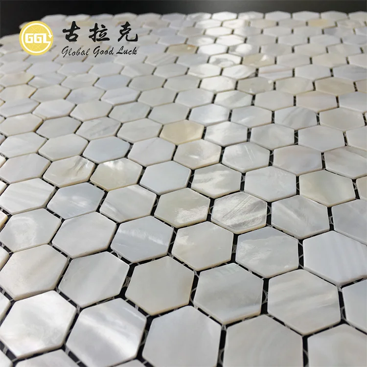 Hexagon High Quality White Mother of Pearl Shell Mosaic Tile on Mesh for Inner Decoration