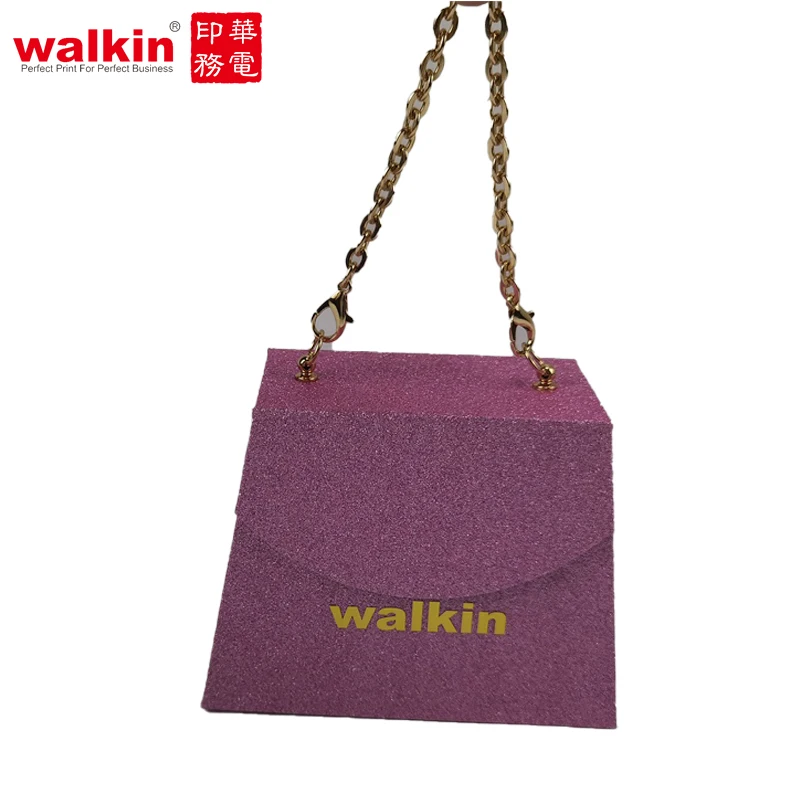 Custom Purple Magnetic Unique Handbag Design Cardboard Paper Packaging Gift Box For Perfume With Metal Chain Handle