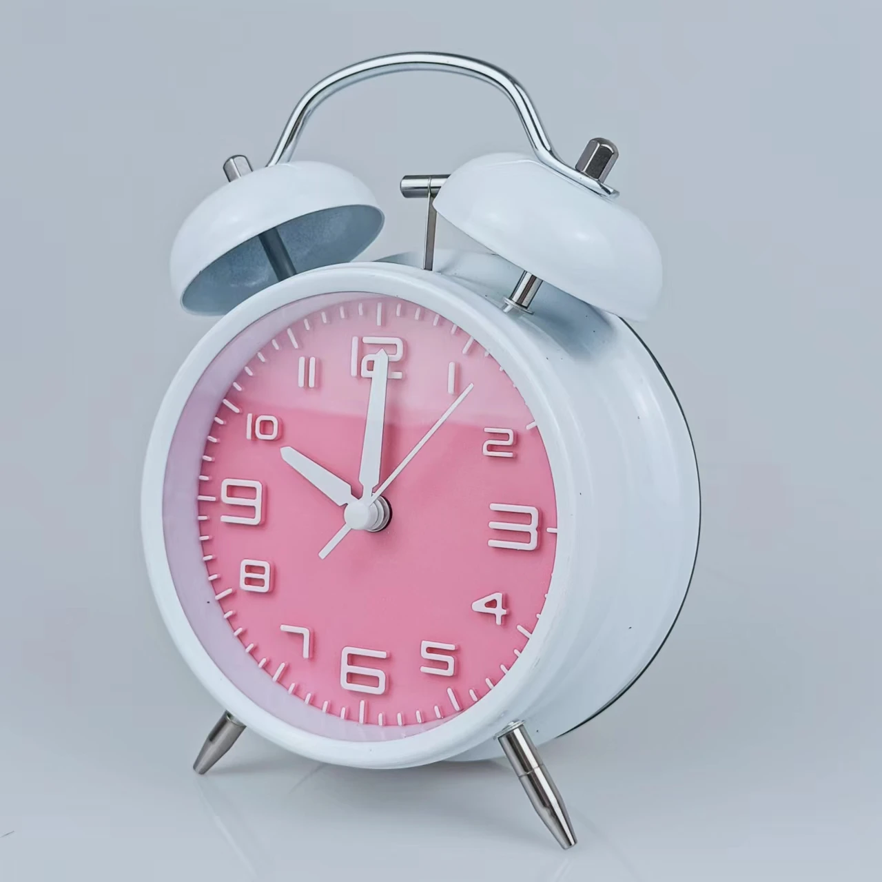 4 Inch bell alarm clock Metal Analog Table ring Alarm Clock 3D Dial with Backlight Function Desk Table Clock for Home Office