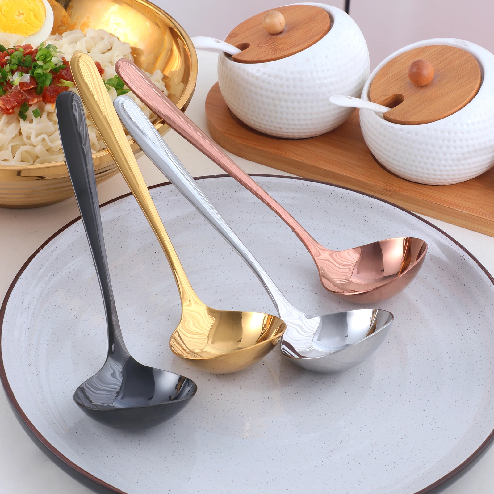 Korean Soup Spoon Colorful Tableware Stainless Steel Chinese Soup Spoon For Dinner Home Kitchen