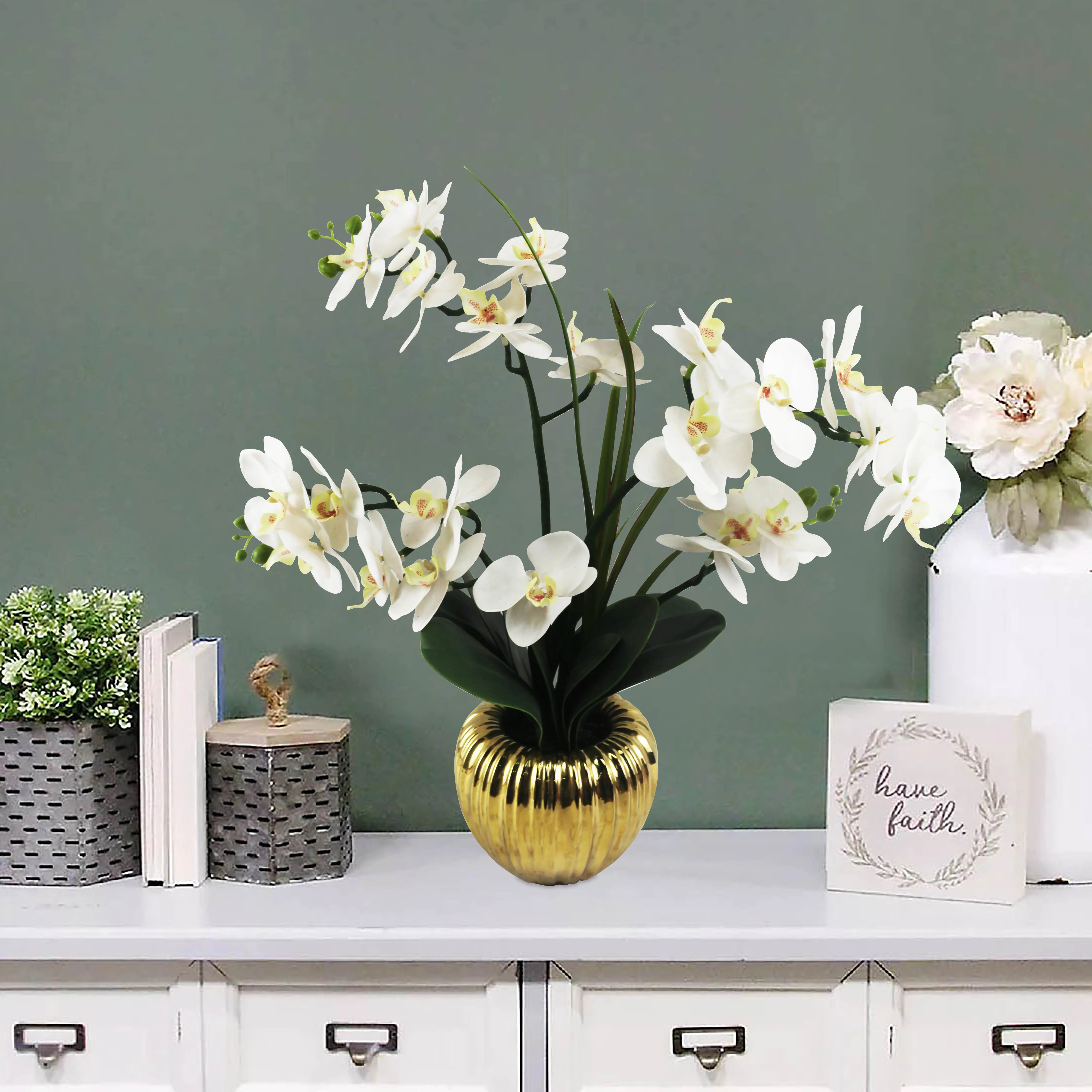 New Style Orchid Real Touch Forever Flowers Plant Pot Decorative Artificial Flowers