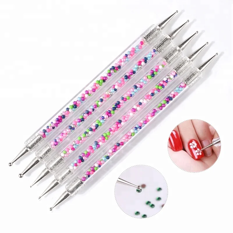 5 Pcs 2 Way Caviar Nail Art Dotting Pen UV Gel Painting Brush Salon Manicure Nail Tools Kit