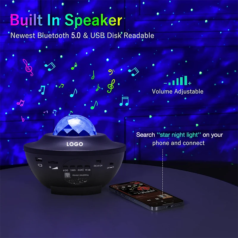 Smart Music Speaker Led Ambient Night Light Music Speaker Sky Ocean Wave Nebula Cloud Galaxy Light Laser Starry Star Projector