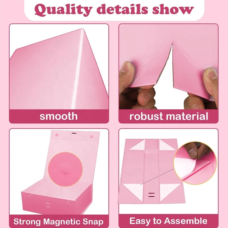 Customized logo Pink Large Recyclable Rigid Cardboard Foldable Clothes/Shoes Packaging Luxury Magnetic Gift Box with Ribbon