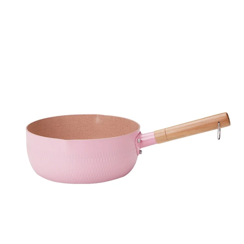 Amazon Hot sale Aluminium Nonstick Cookware Hot Pink Milk Pan Sauce Pot With Wooden Handle