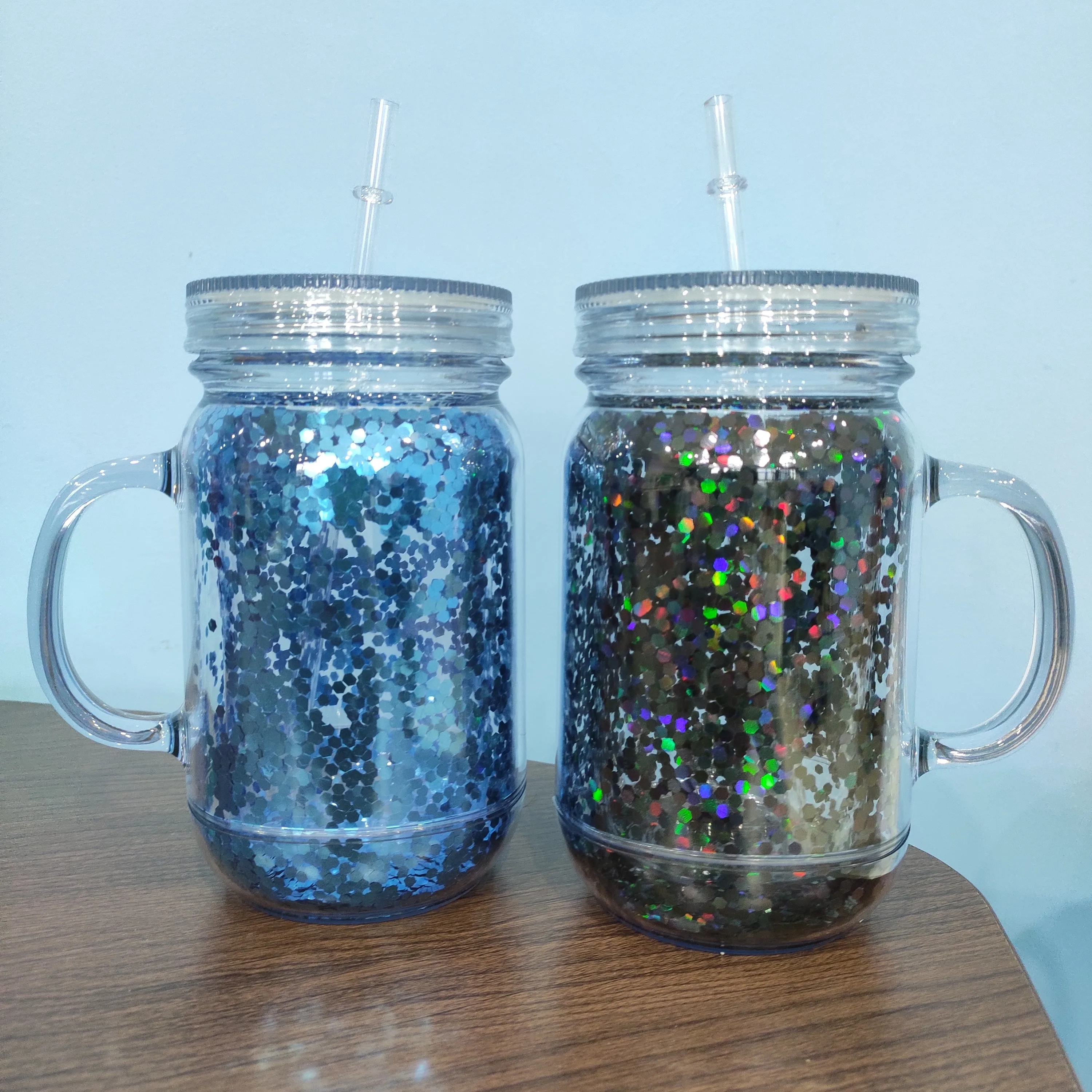 Горячая Распродажа, прозрачная пластиковая банка с широким горлышком объемом 16 унций с ручкой, пластиковая крышка