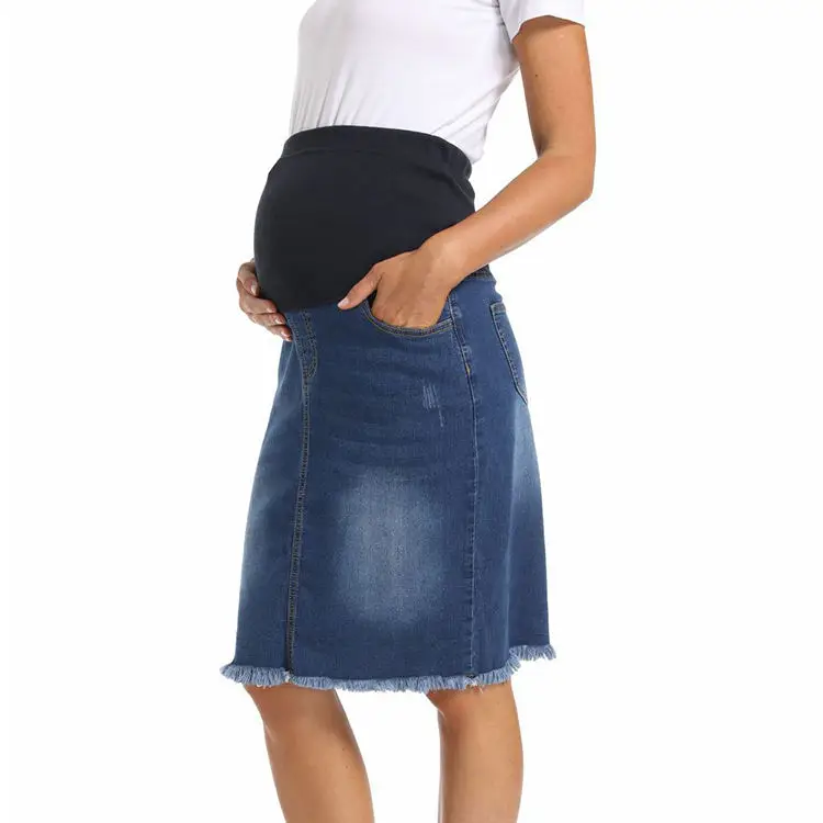 High waist casual fashion pregnant women denim skirt Elastic maternity dress jean skirts
