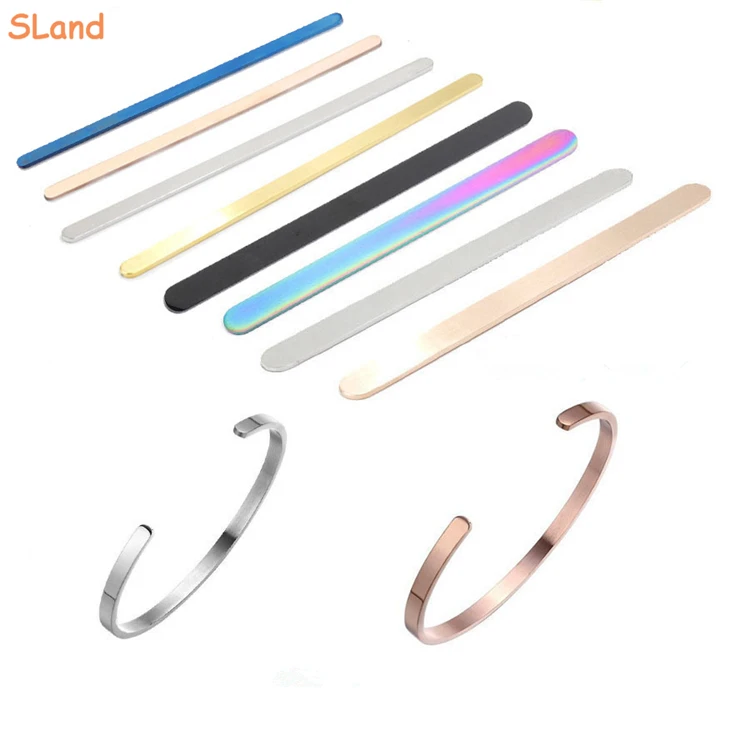 SLand Jewelry Manufacturer wholesale DIY bending flat cuff bracelet blank stainless steel straight bangle bar for engraving