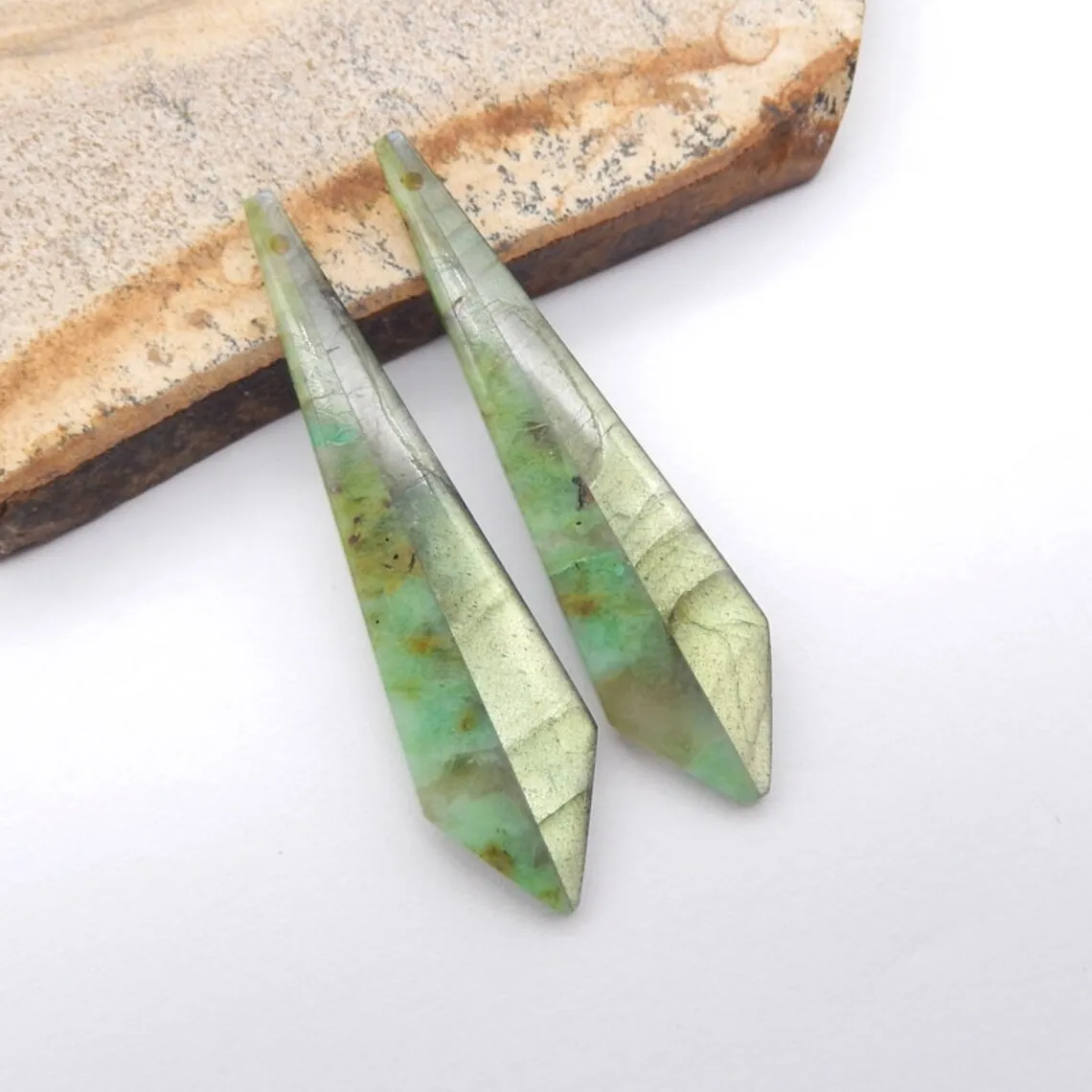 Gemstone Earrings Natural Labradorite and Chrysocolla Intarsia Earrings for Jewelry Making, Designer Earrings for Men and Women
