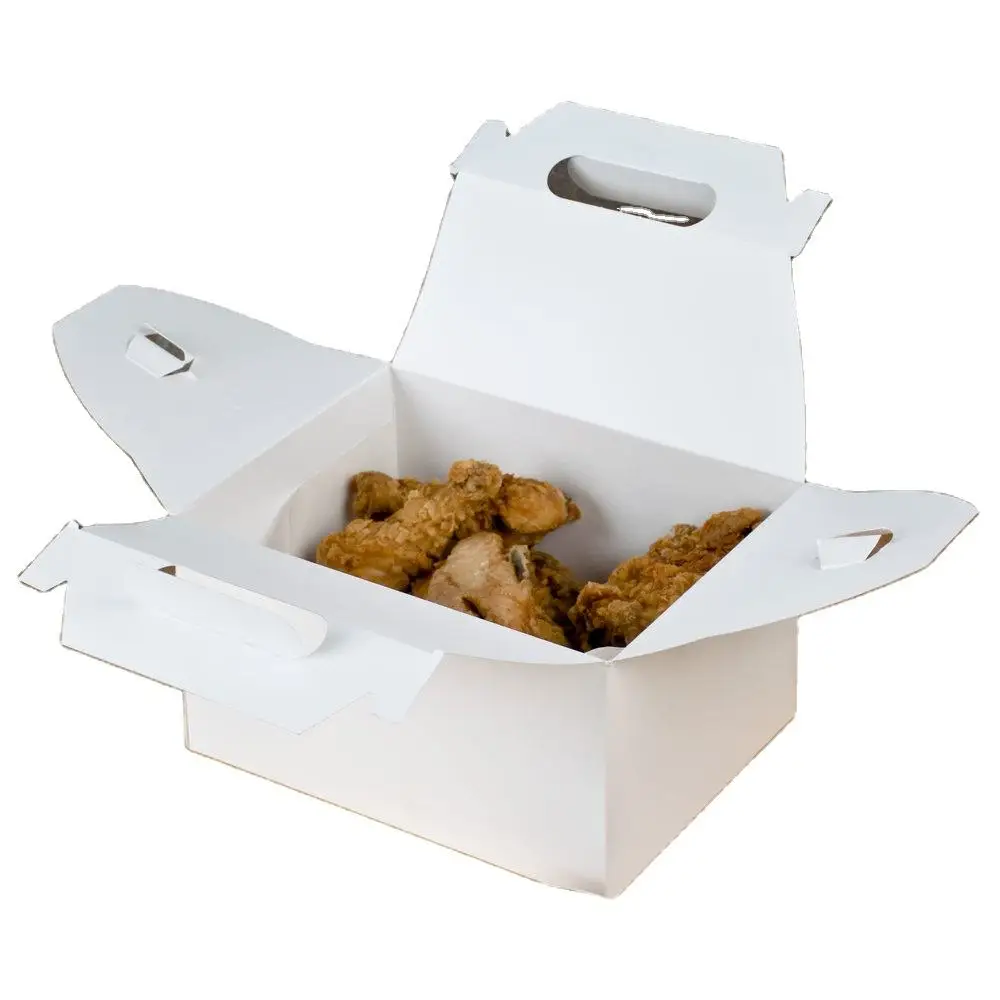 Wholesale Custom Logo White Foldable Food Grade Fried Chicken Packaging Box With The Handle