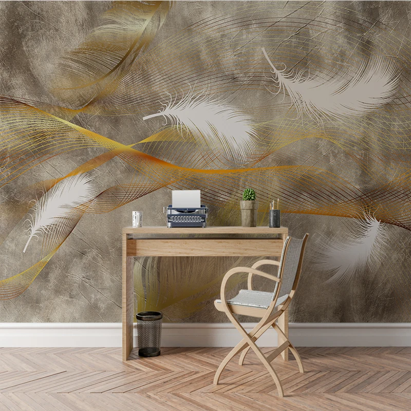 Custom Photos Wallpaper Vintage Feather 3d Wall Mural Random Lines Wallpapers/wall Coating