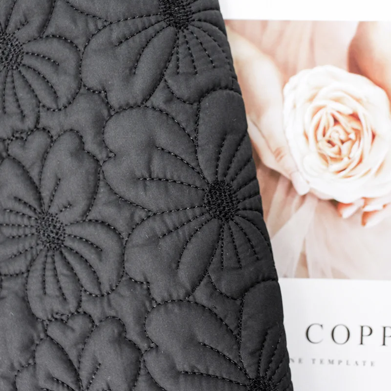 Embroidered fabric fashion pongee flower embroider fabric fall and winter cotton cloth pleated cotton factory in stock