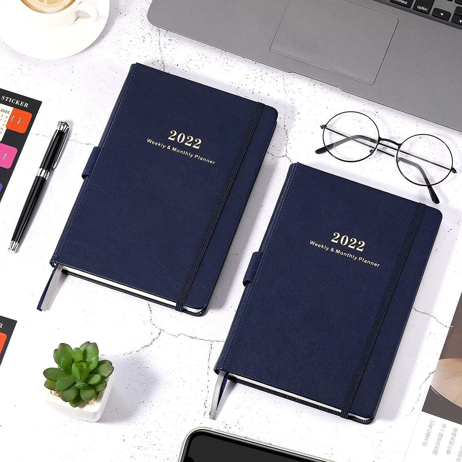 2022 Weekly Monthly Planner with Calendar pu leather journal notebook with elastic band