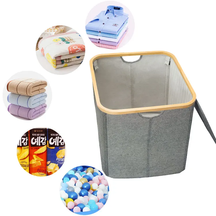 China wholesale fabric large capacity laundry basket folding dirty bamboo circle clothes hamper basket