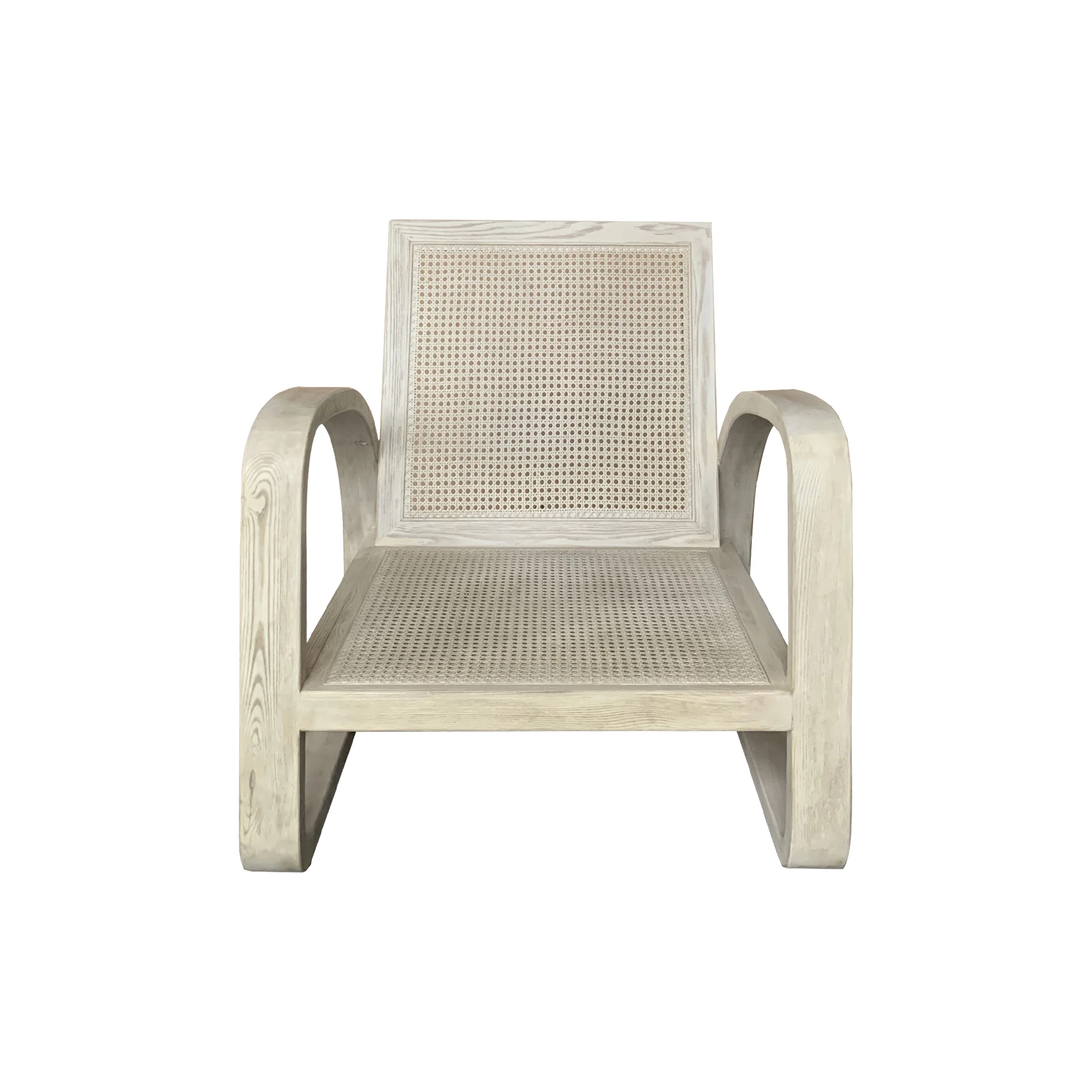 French Style Furniture Hand Carved Wooden Armchair Ash Frame Cane Seat and Back Chaise Lounge Leisure Chair with Cushions