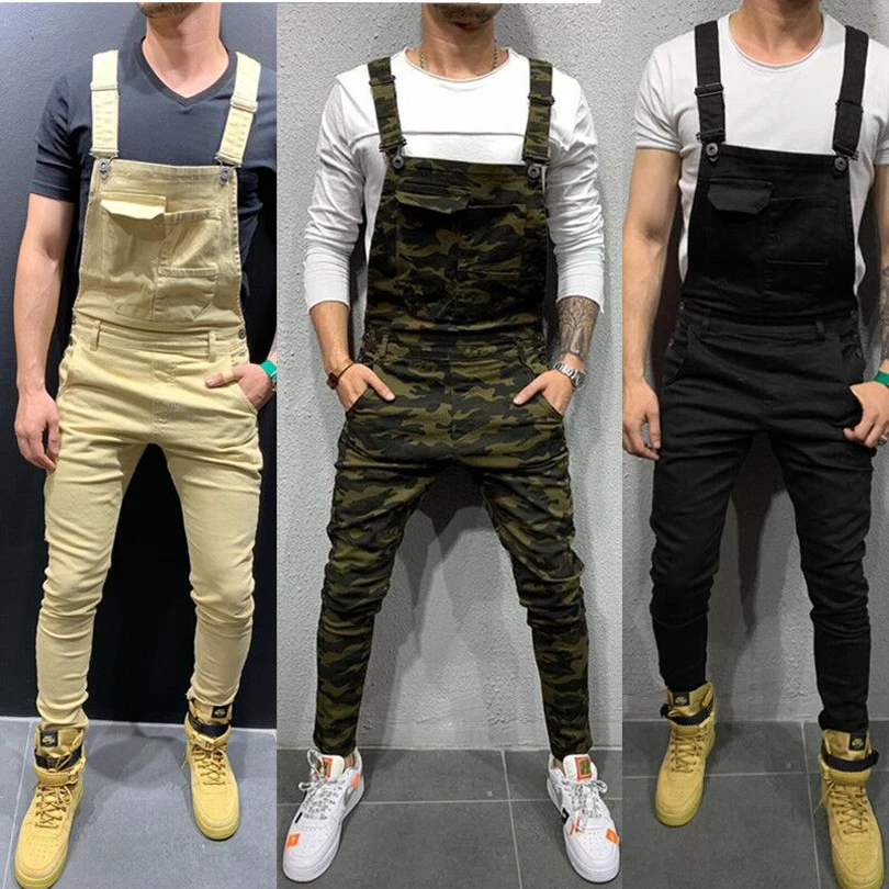 2023 Stylish Multiple Colour Cargo Overall Big Pockets Army Green Camo Custom Denim Jumpsuit Jeans Men