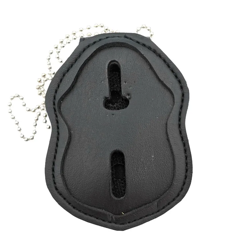 US Detective Badge Leather Holder Belt Clip Leather Necklace Ball Chain Police Badge Holder Cosplay Badge Leather Black