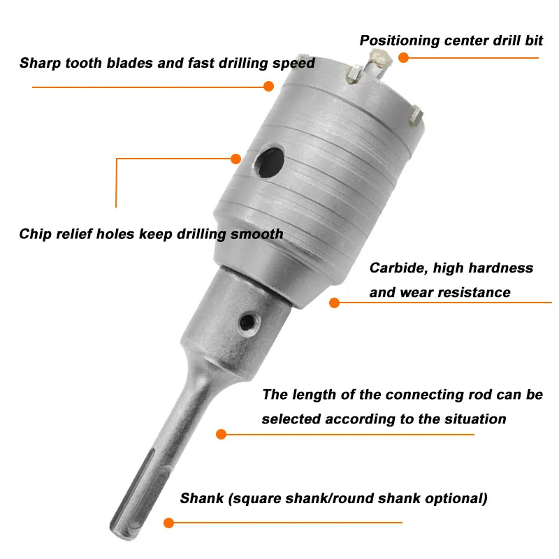 Brick cement Stone wall hole saw drill bit 30mm concrete hole saw drill bit SDS shank rod masonry concrete hole saw drill bit