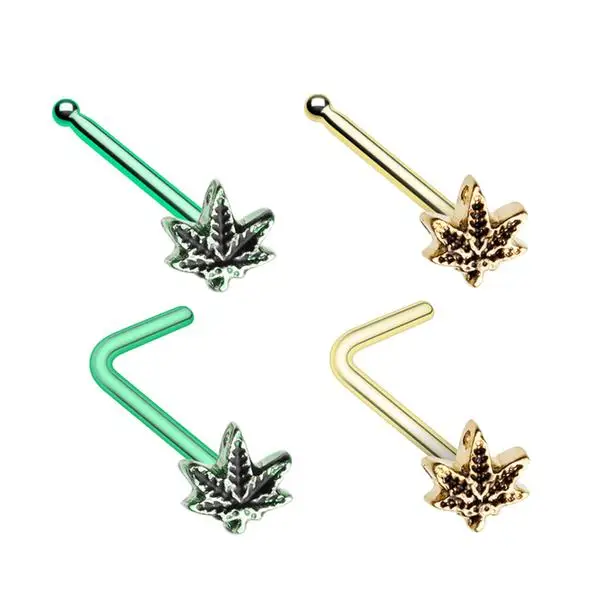 Pot Leaf Nose Stud Ring  Body Piercing Nose Jewelry Wholesale