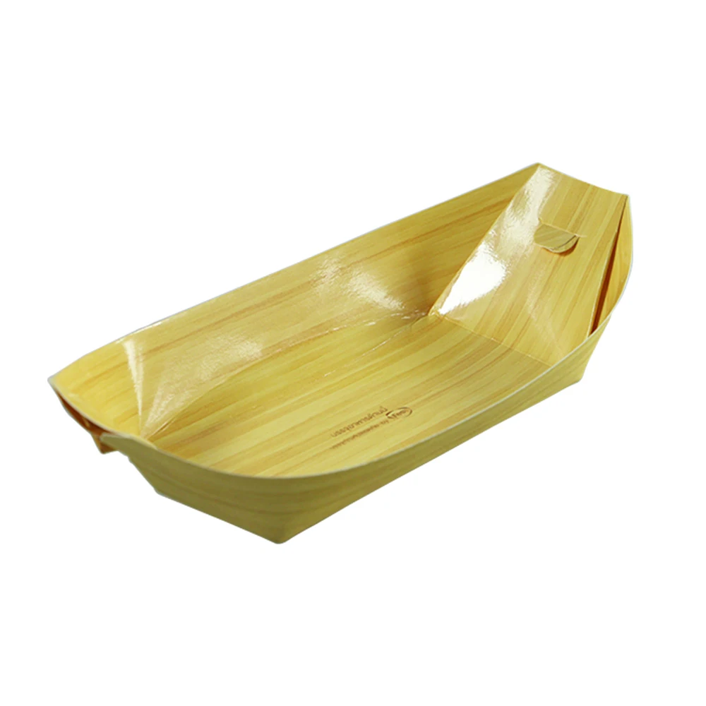 Biodegradable disposable boat shape oil-proof octopus balls snack plates paper tray