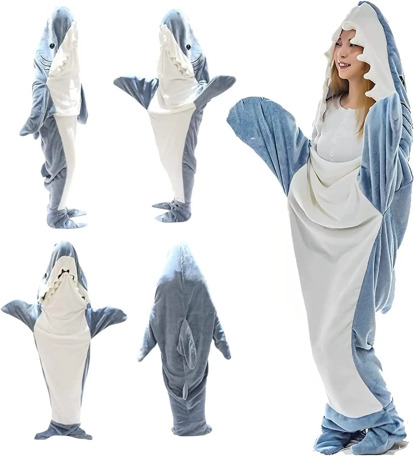 Super Soft Shark Blanket Cozy Flannel Hoodie Sleeping Bag Shark Tail Fleece Throw Shark Wearable TV Blanket