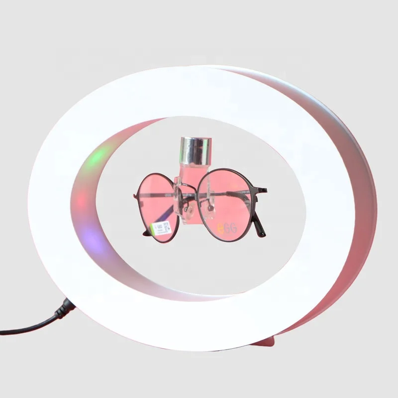 Wholesale Direct Prices Oval Shape Black White Red Rotating Magnetic Levitation Acrylic Glasses Display Stand with Led Light