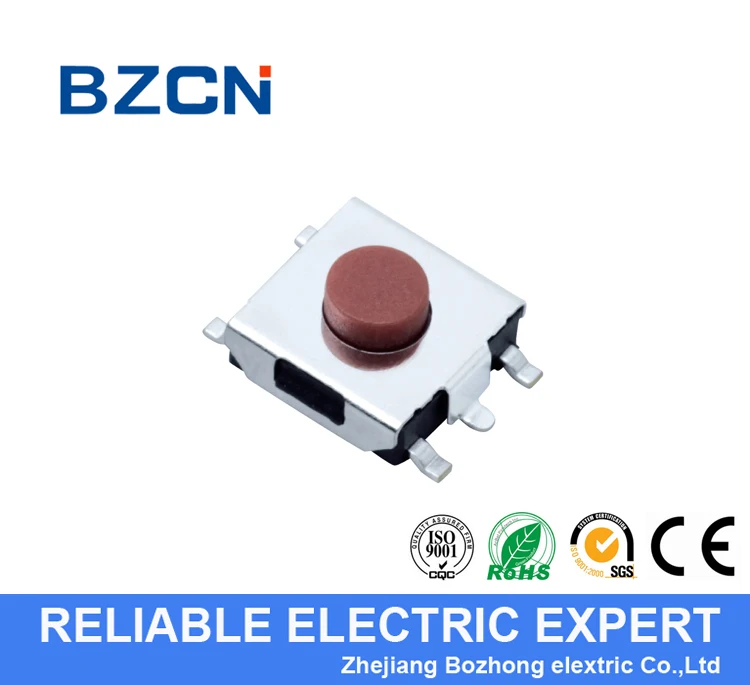 China BZCN 6.2x6.2 Long Life Normally open Momentary SMD Push earth terminal Tact Tactile Switch with 5 pin Micro switch