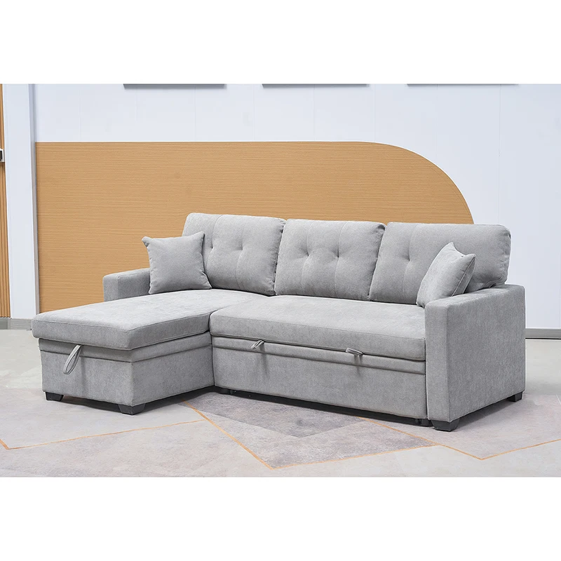 Grey Fabric Convertible Sofa Bed With Storage & USB Charging